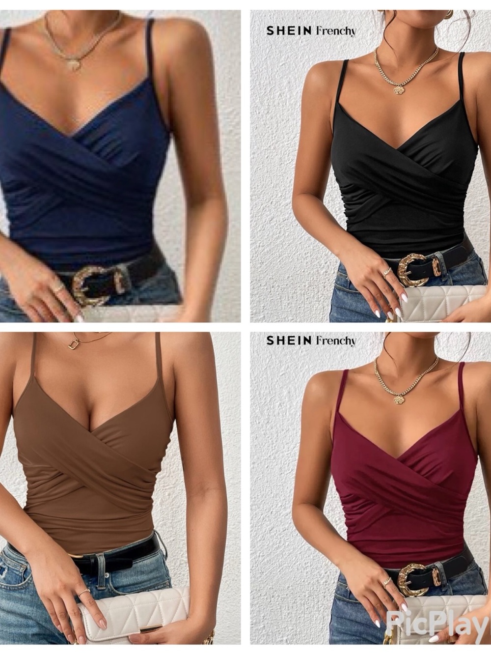 SHEIN Ruched Surplice Camisole Tank - Navy, Black, Brown, Burgundy